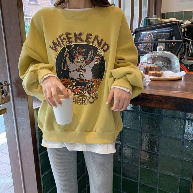 Round Neck Cartoon Print Sweatshirt