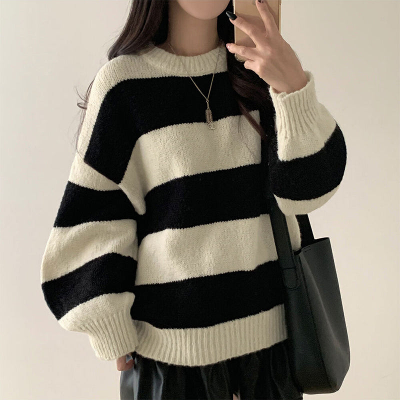 Round Neck Striped Oversized Sweater