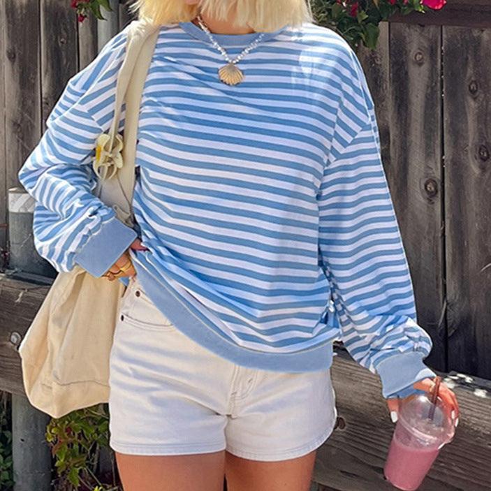 Round Neck Striped Oversized Sweatshirt