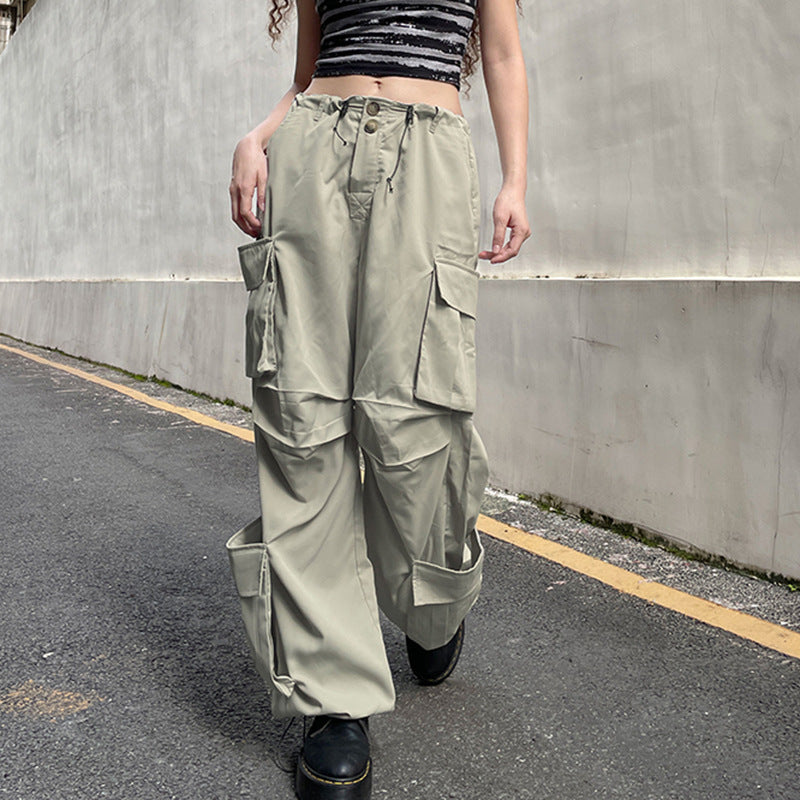 Ruched Pocket Detail Parachute Cargo Pants - fairypeony