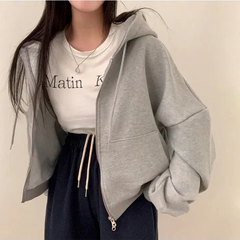 Solid Color Casual Pullover Zip Up Hoodie