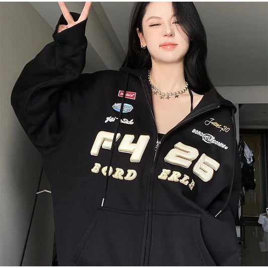 Vintage Embroidery Drawstring Oversized Hoodie - fairypeony