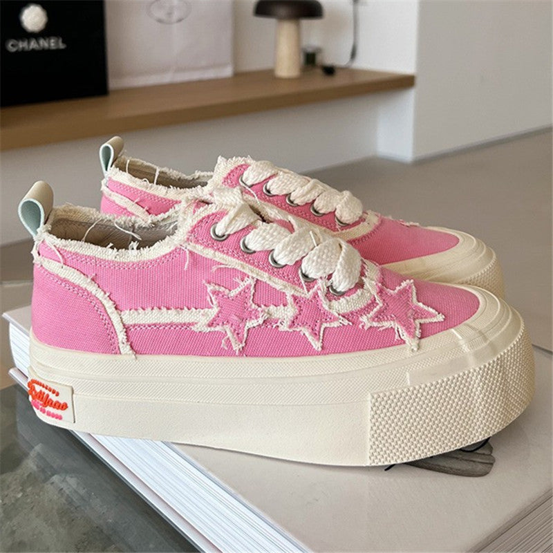 Stars Frayed Trim Sneakers - fairypeony