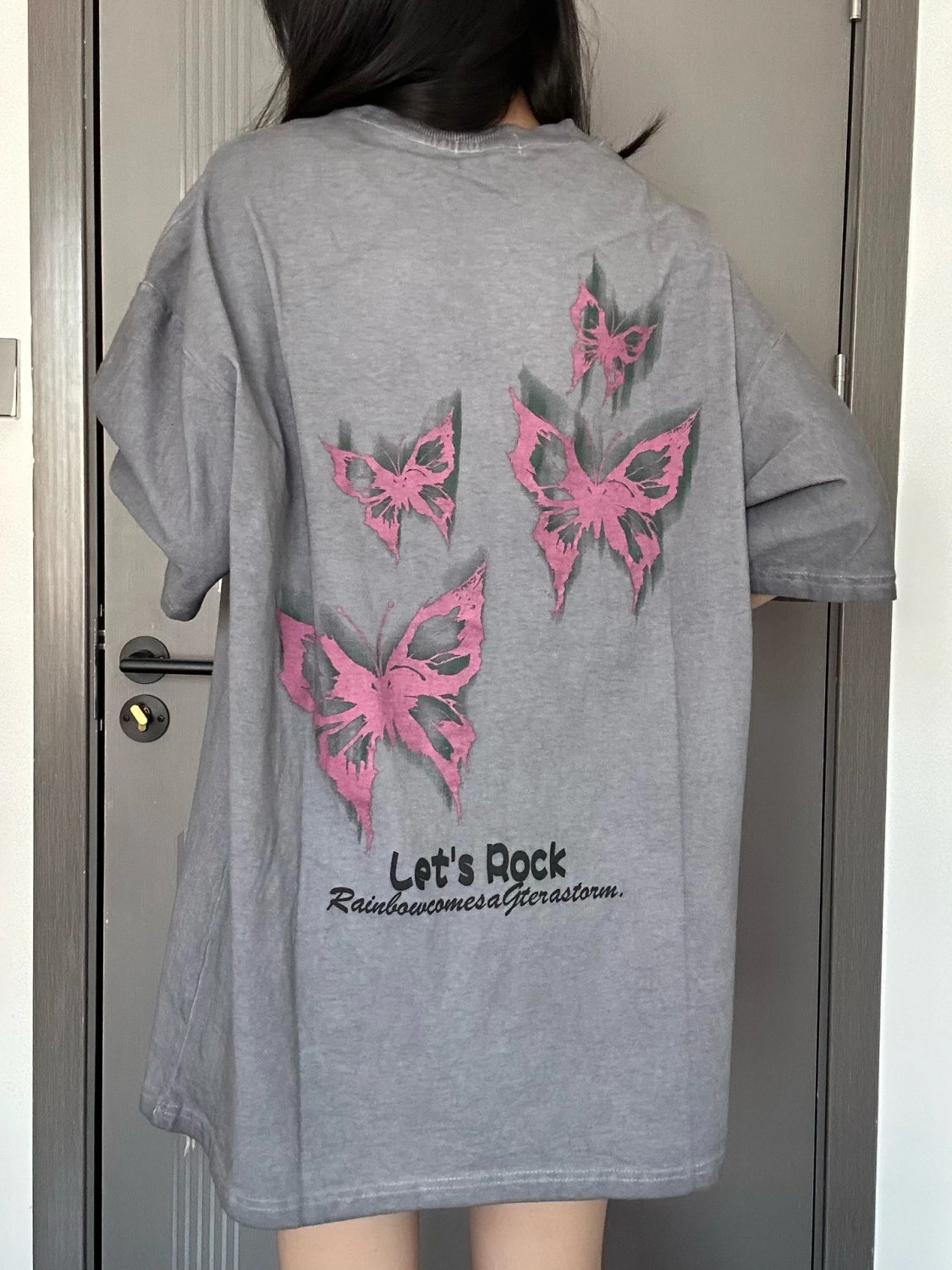 Vintage Butterfly Short Sleeve Graphic Oversized Tee - fairypeony