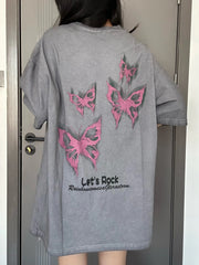 Vintage Butterfly Short Sleeve Graphic Oversized Tee - fairypeony