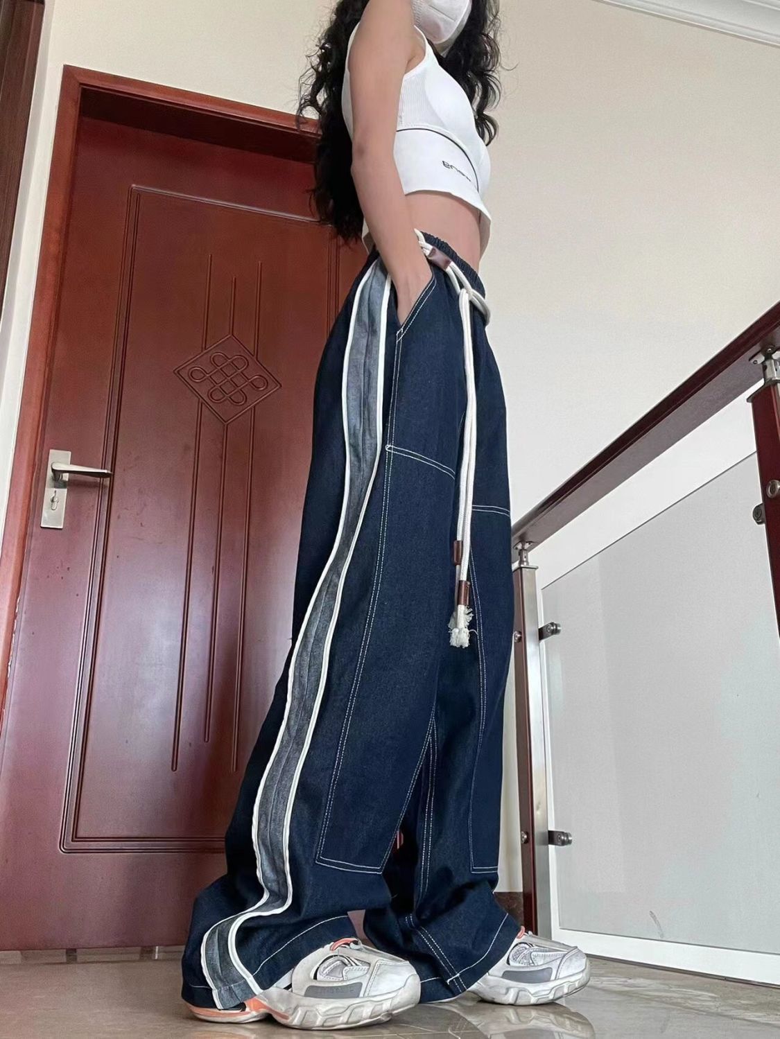 Contrast Stitch Vintage Baggy Jeans - fairypeony