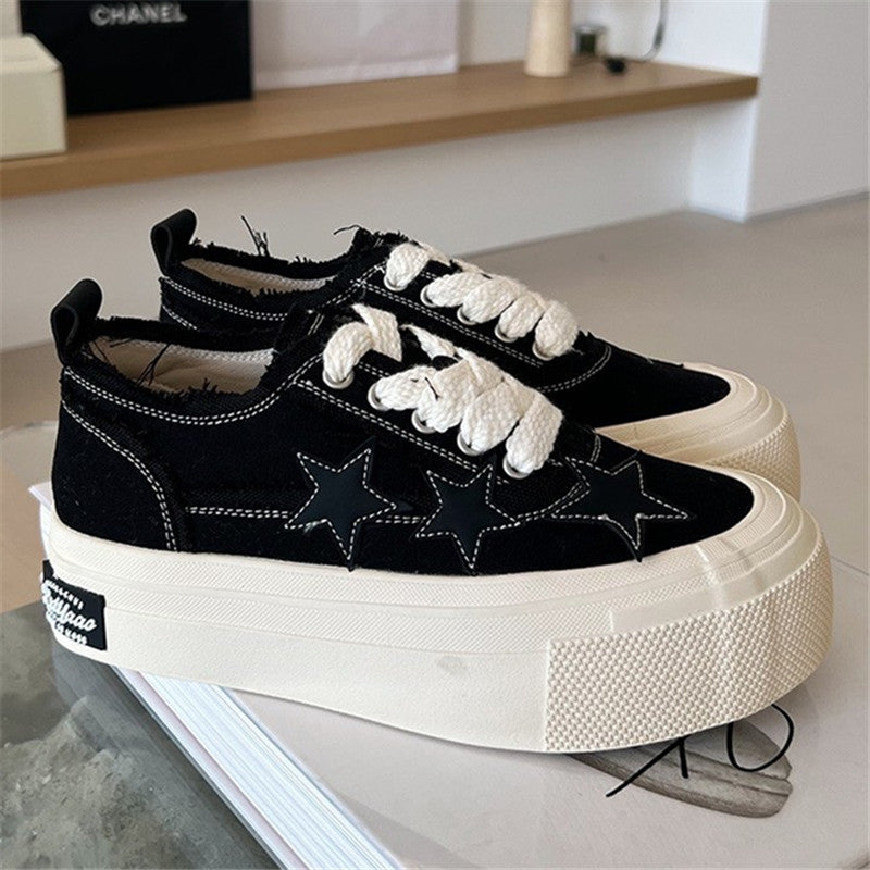 Stars Frayed Trim Sneakers - fairypeony