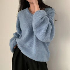 Solid Color V-Neck Loose Sweater