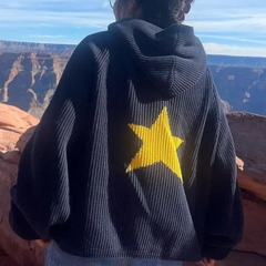Back Star Print Hooded Oversized Sweater