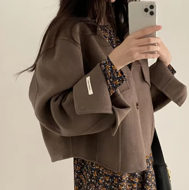 Solid Color V-Neck Plain Loose Jacket