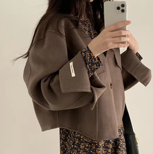 Solid Color V-Neck Plain Loose Jacket