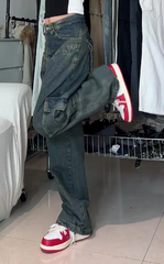 Vintage Patchwork High Waist Cargo Jeans