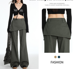 Solid Color Fake Two-piece Casual Flare Pants
