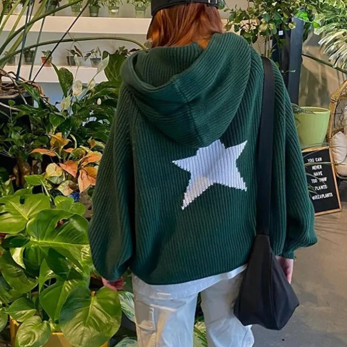 Back Star Print Hooded Oversized Sweater