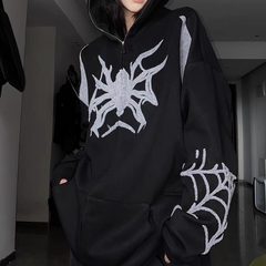Embroidery Punk Spider Zip Up Hoodie - fairypeony