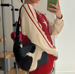 Vintage Contrast Color Star Raglan Sweater - fairypeony