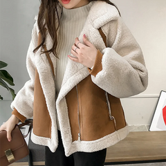 Lambswool Suede Patch Loose Jacket - fairypeony