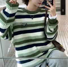 Vintage Striped Oversized Sweater - fairypeony