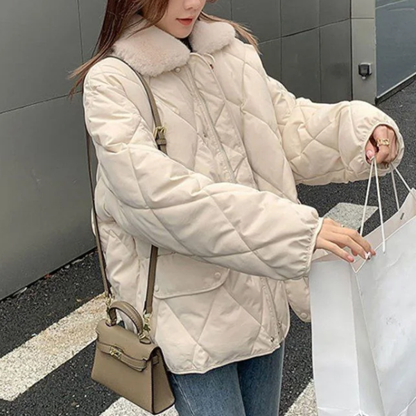 Argyle Quilted Plush Collar Splice Jacket - fairypeony