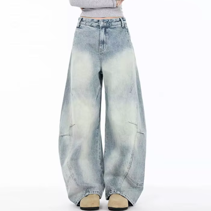 Vintage Light Wash Distressed Wide Leg Jeans