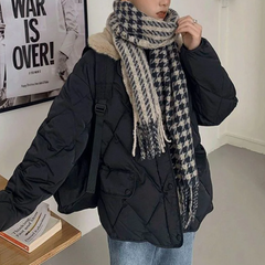 Argyle Quilted Plush Collar Splice Jacket - fairypeony