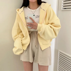 Solid Color Casual Pullover Zip Up Hoodie