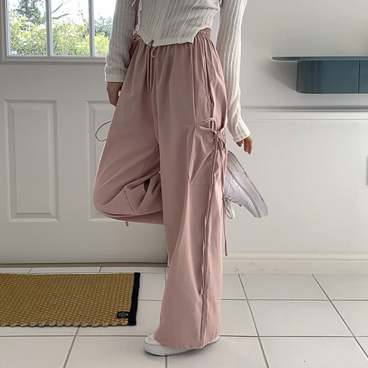 Side Pocket Bow Bandage Parachute Pants