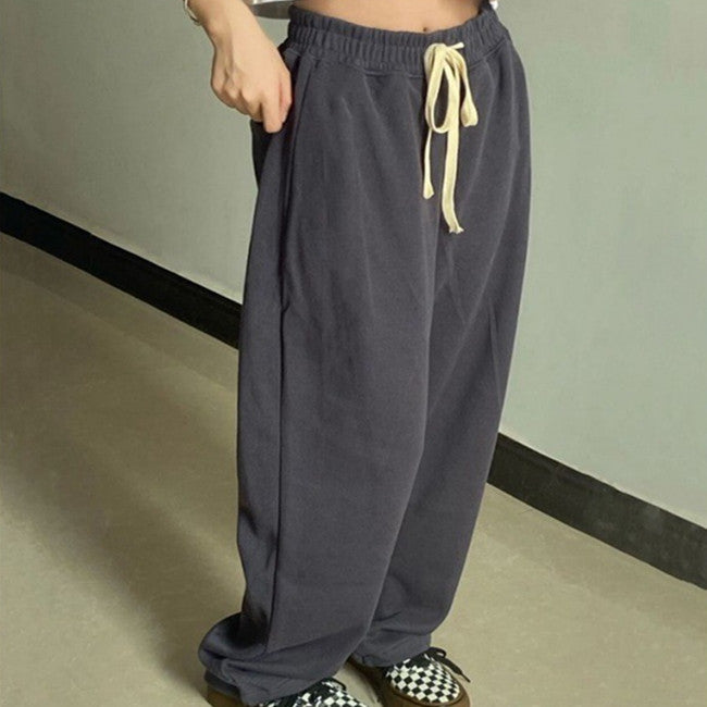 Simple Solid Color Baggy Sweatpants - fairypeony