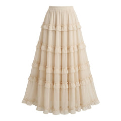 French Ruffled Flared Chiffon Maxi Skirt - fairypeony