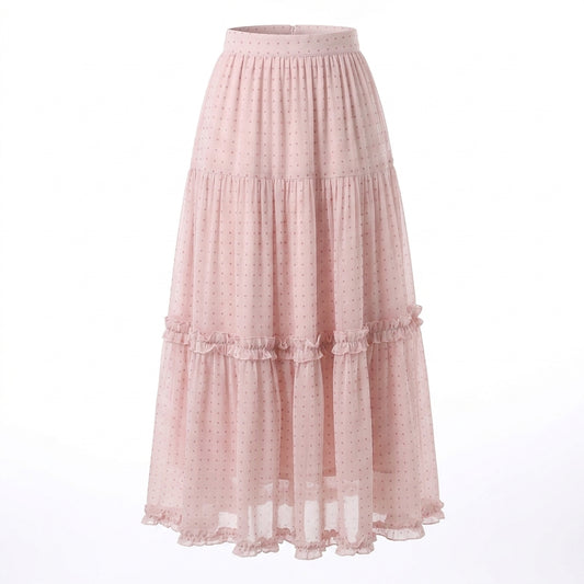Polka Dot ruffles Maxi Skirt