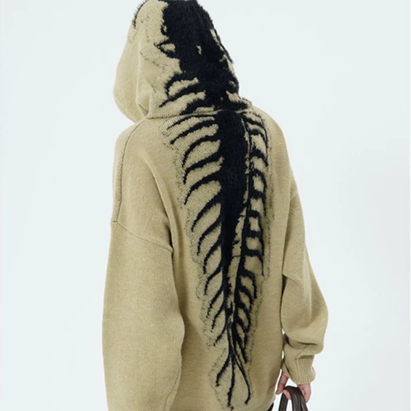 Skull Jacquard Hooded Pullover Sweater - fairypeony