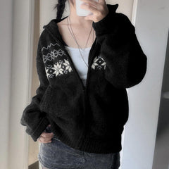 OOTD: Snowflake Hooded Cardigan + Vintage Wide Leg Jeans