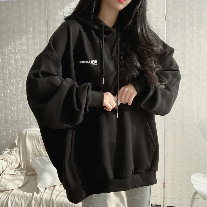 Solid Color Letter Print Oversized Hoodie