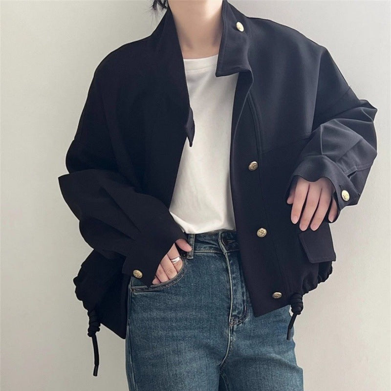 Solid Color Oversized Button Jacket - fairypeony