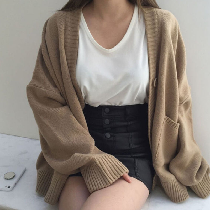 Solid Color Oversized Casual Knitted Cardigan