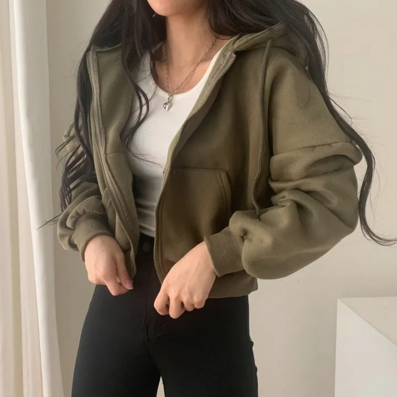 Solid Color Oversized Cropped Hoodie