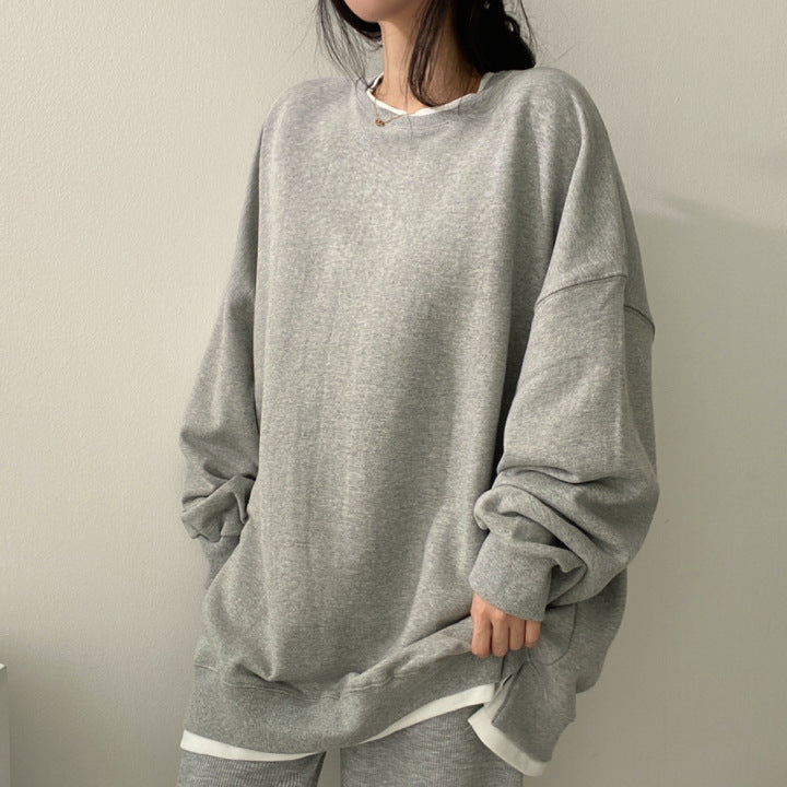 Solid Color Oversized Sweatshirt - fairypeony