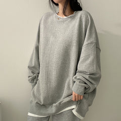 Solid Color Oversized Sweatshirt - fairypeony