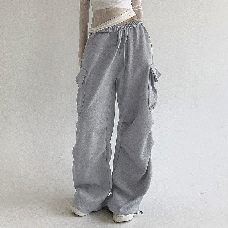 Solid Color Pocket Pleated Sweatpants - fairypeony
