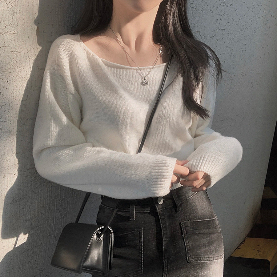 Solid Color Pullover Cropped Sweater