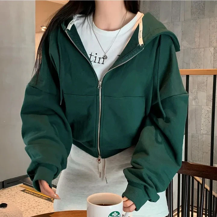 Solid Color Casual Pullover Zip Up Hoodie