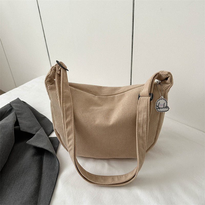 Solid Color Corduroy Shoulder Bag