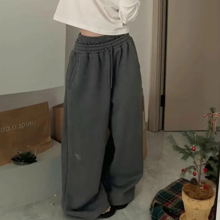 Solid Color Double Waist Baggy Sweatpants