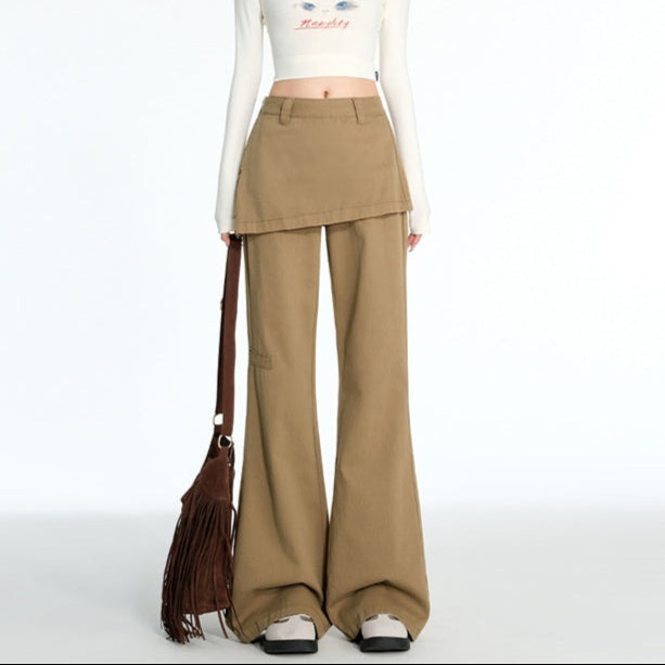 Solid Color Fake Two-piece Casual Flare Pants