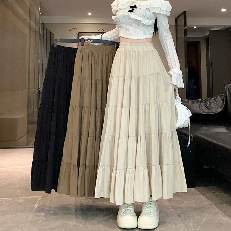 Solid Color High Waist Umbrella Maxi Skirt
