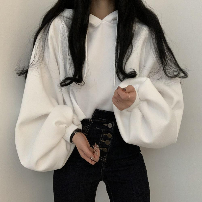 Solid Color Oversized Cropped Hoodie