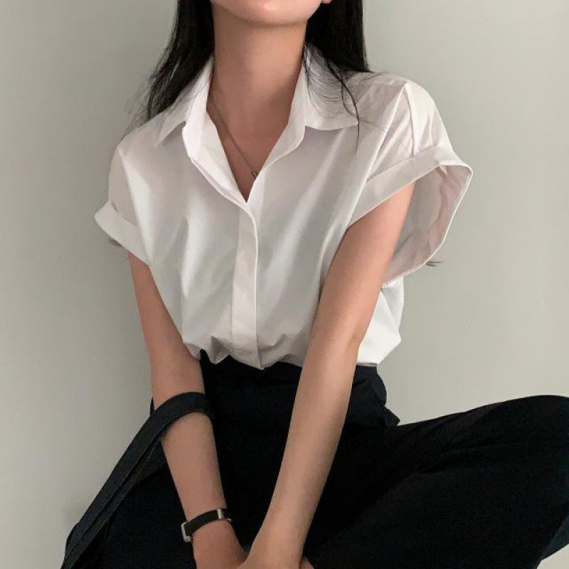 Solid Color Oversized Short Sleeve Blouse