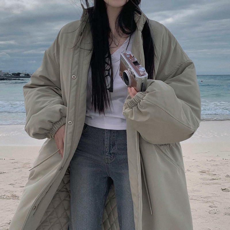 Solid Color Padded Zip Up Maxi Coat