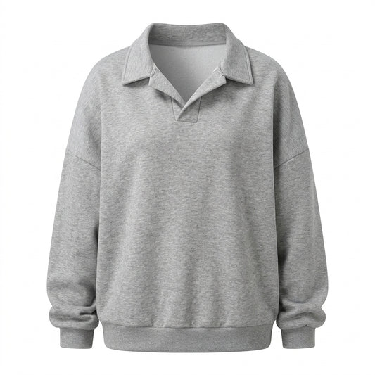 Gray sweatshirt with a collar on a white background