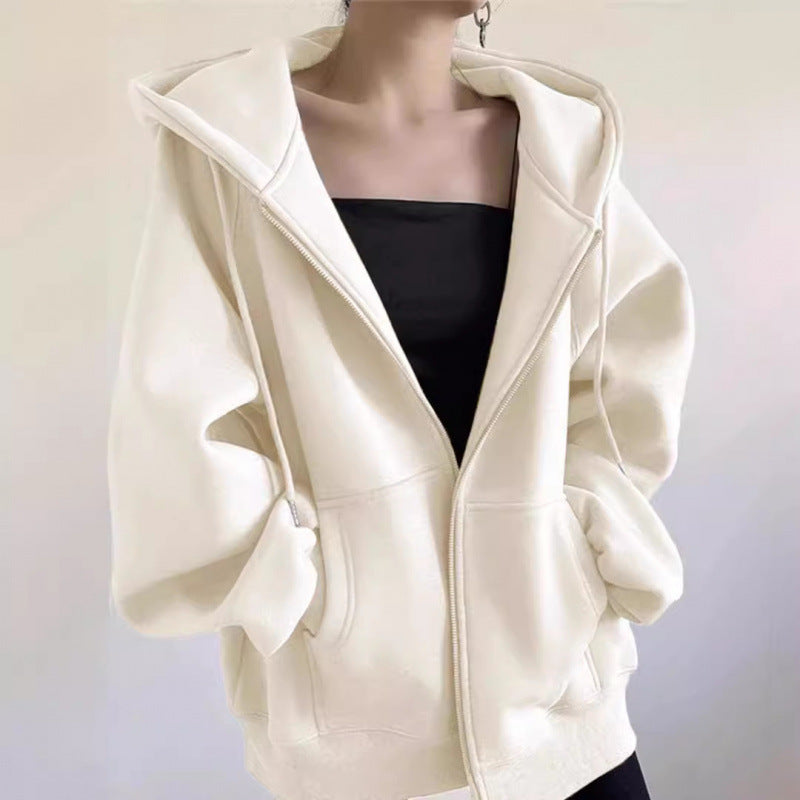 Solid Color Pullover Zip Up Oversized Hoodie